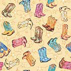 Hey Cowgirl Boots on cream background Cotton Fabric