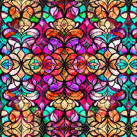 Radiant Reflections  Stained Glass Window Fuscia 108" Wideback Fabric