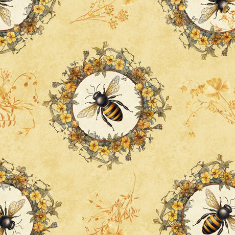Queen Bee Circle Vignette Cotton Fabric