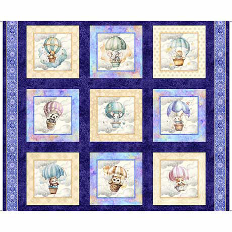 Oh the Places, Animals in Hot Air Balloons Fabric Panel by QT Fabrics