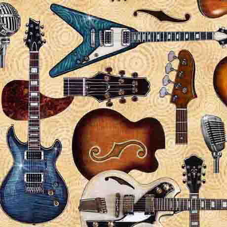 Rock n Roll Guitar Fantasy Cotton Fabric