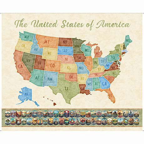 On the Road Again, US Map Fabric Panel by QT Fabrics