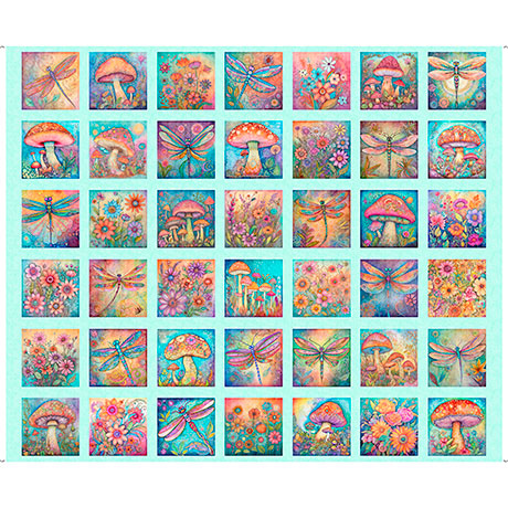 Spring Bling Butterfly, Mushroom, Floral Patches Fabric Panel