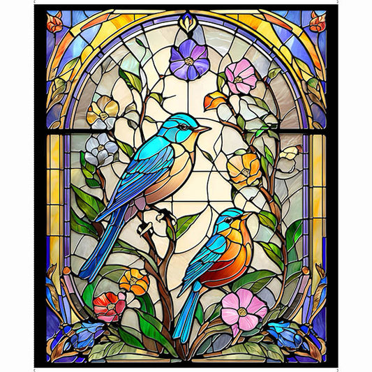 Sunlit Birds Stained Glass Fabric Panel