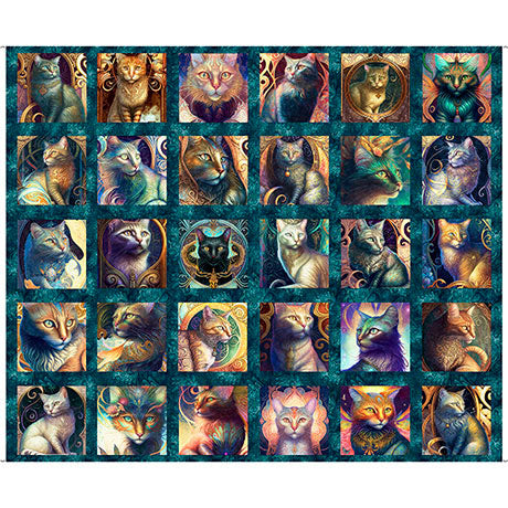 Feline Fantasia Cat Blocks Patches Fabric Panel