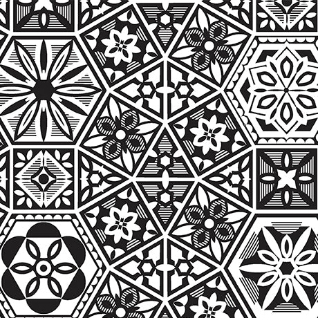 Garden at Twilight, Tiles Cotton Fabric