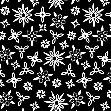 Garden at Twilight, Geo Flowers, White on Black