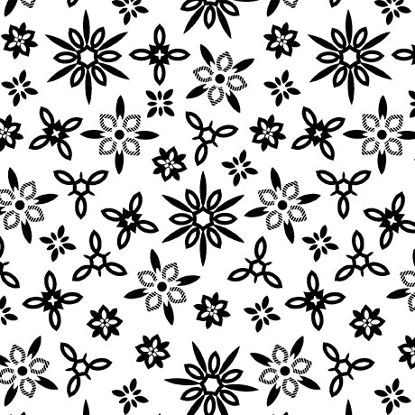Garden at Twilight, Geo Flowers, Black on White