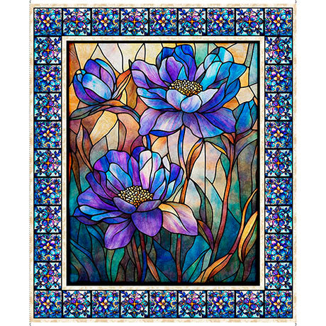 Mosaic Blooms Stained Glass Floral Fabric Panel