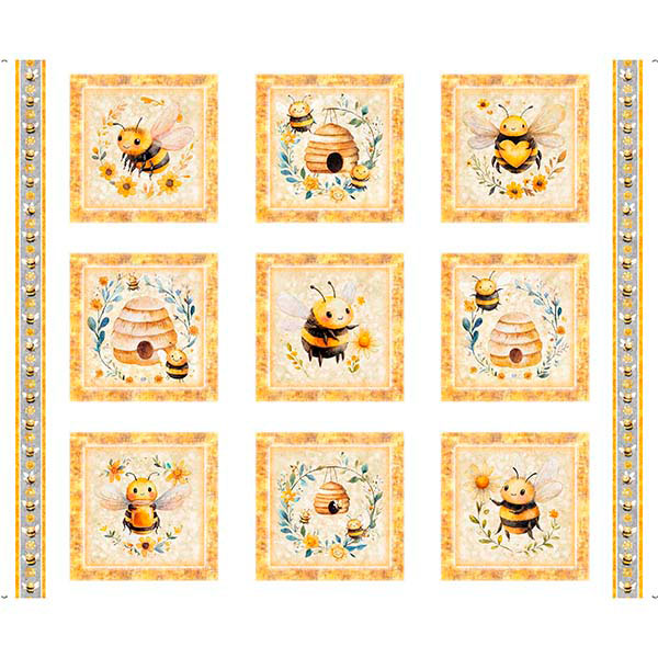 Buzz Buzz Buzz Bee Picture Patches Block Fabric Panel