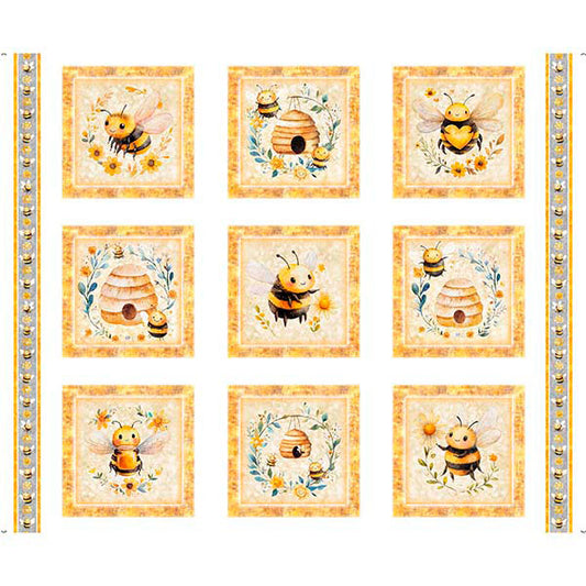 Buzz Buzz Buzz Bee Picture Patches Block Fabric Panel