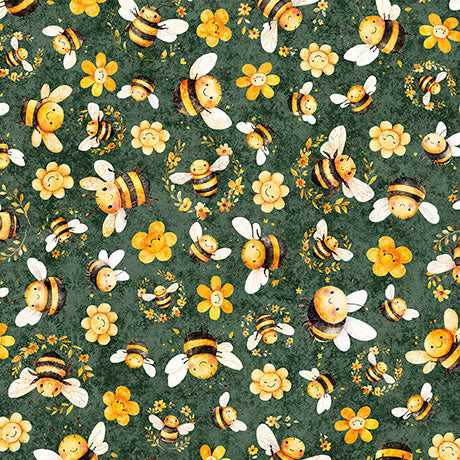 Buzz Buzz Buzz Bee and Floral Toss Cotton Fabric