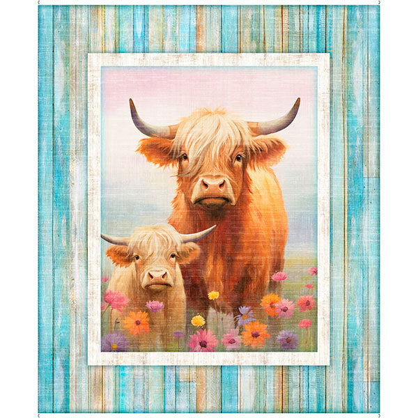 Udderly Adorable- Highland Cow Fabric Panel