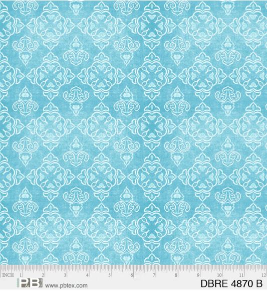 Deja Brew Damask Blue Cotton Fabric by PB Textiles *