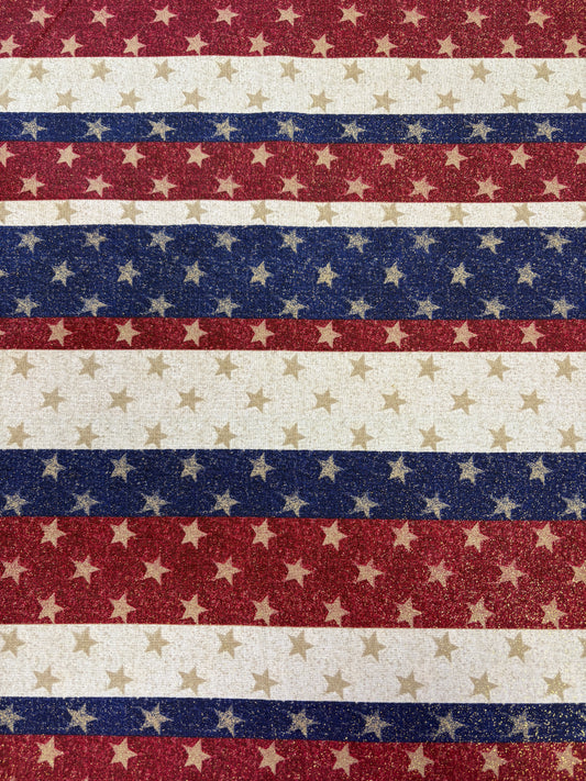 Americana Stars and Stripes Metallic Cotton Fabric