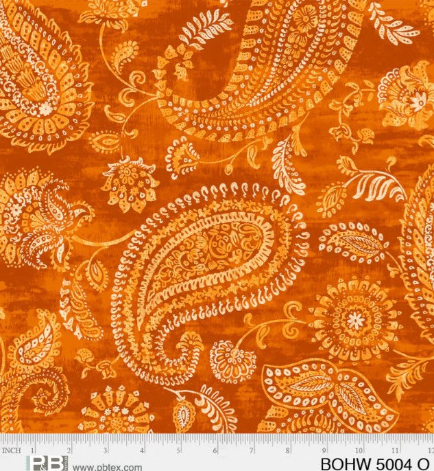 Orange Bohemia Paisley Allover Elizabeth 108" Wideback Fabric