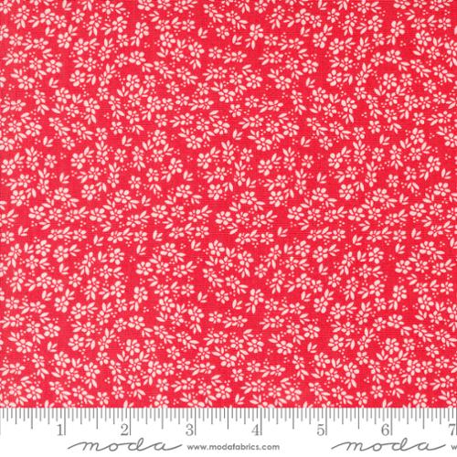 Laguna Sunrise Geranium Small Floral Red background, white floral 37685 16 Cotton Fabric by Sherri & Chelsi for Moda