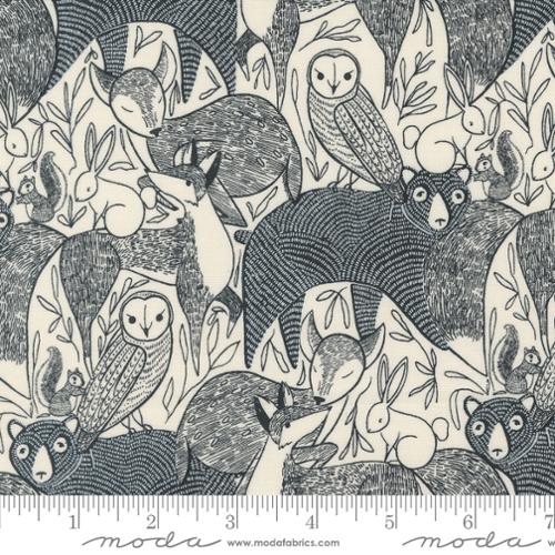 Woodland Wonder Cloud  sketch drawing of animals in black with cream background 48390 11 Cotton Fabric by Moda