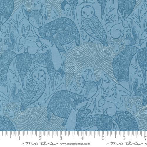 Woodland Wonder Sky sketch drawing of animals in navy with blue background 48390 16 Cotton Fabric by Moda *