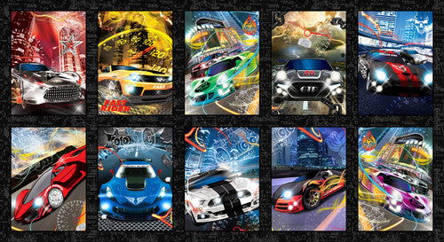 Fast and Wild Car Block Fabric Panel by Alfredo De La Montana