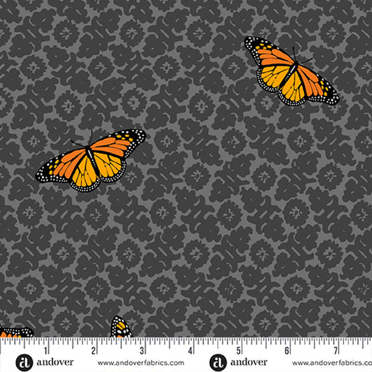 Sun Print 2024, Camouflage Onyx, Monarch Butterflies Cotton Fabric
