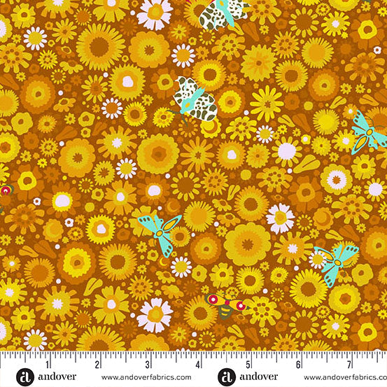 Camp Kitschy Lala Daisy Field Marigold Cotton Fabric