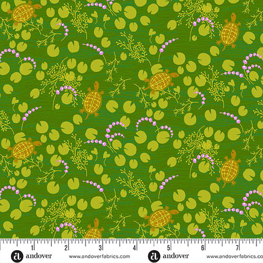 Camp Kitschy Lala Green Turtle Cotton Fabric