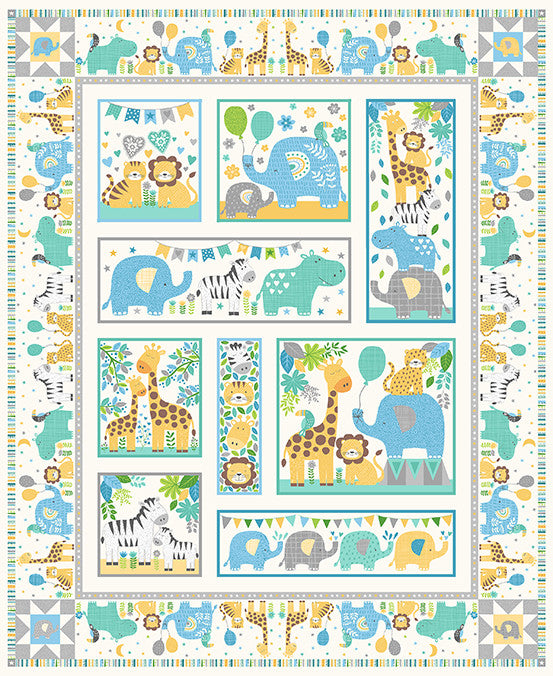 In The Jungle Blue Fabric Panel by Makover UK for Andover Fabrics