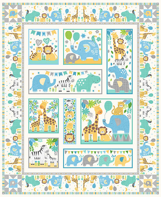 In The Jungle Blue Fabric Panel by Makover UK for Andover Fabrics