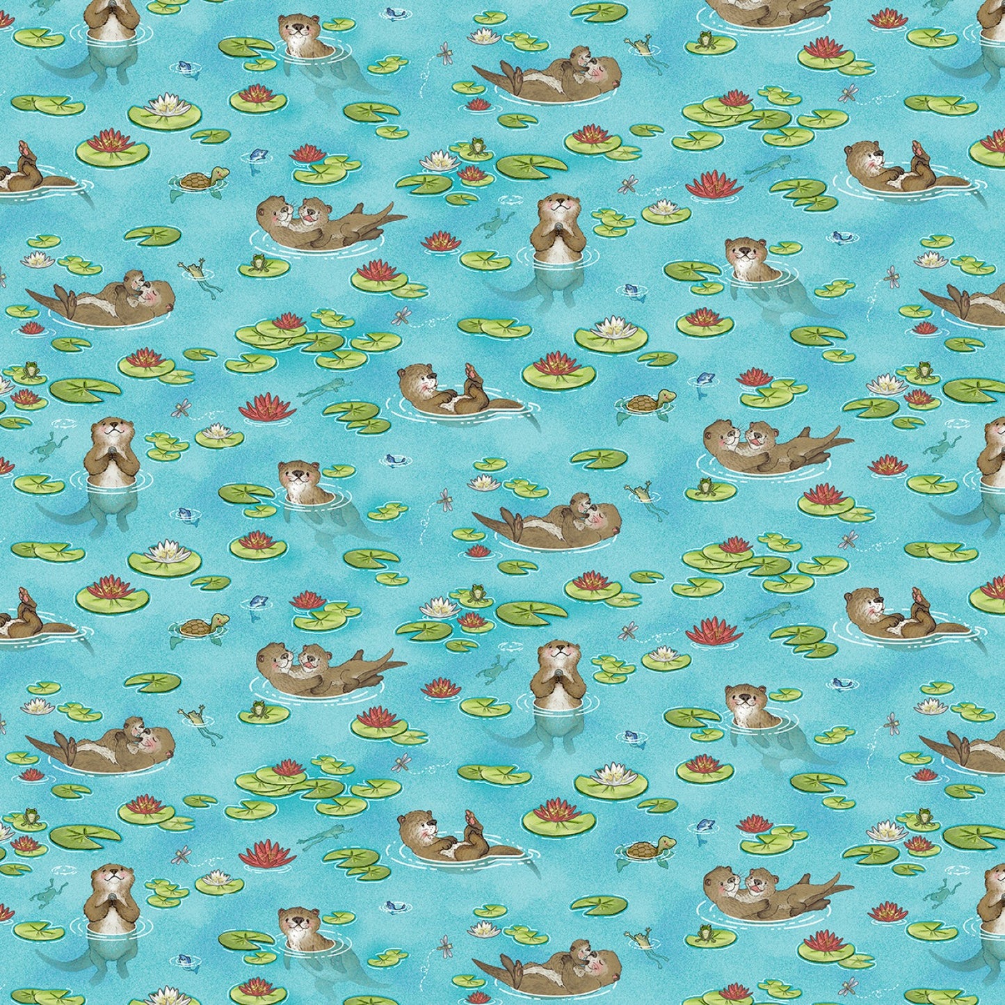 River Romp Otter Cotton Fabric by Sharon Kuplack for Henry Glass
