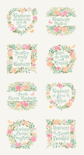 Kindness Floral with Kind Sayings Fabric Panel