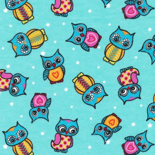Owl Teal Flannel Fabric