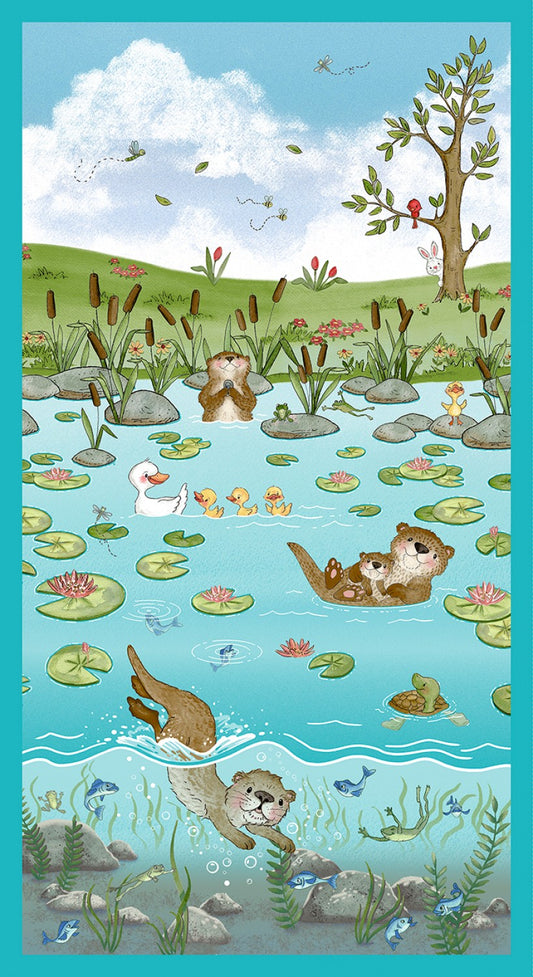 River Romp Otter Fabric Panel by Sharon Kuplack for Henry Glass #110