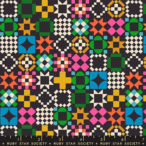 Quilty As Charged Novelty Retro Vintage Blocks Patchwork Cotton Fabric by Ruby Star