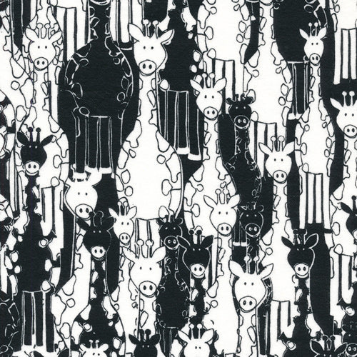 Giraffe Black and White Flannel Fabric