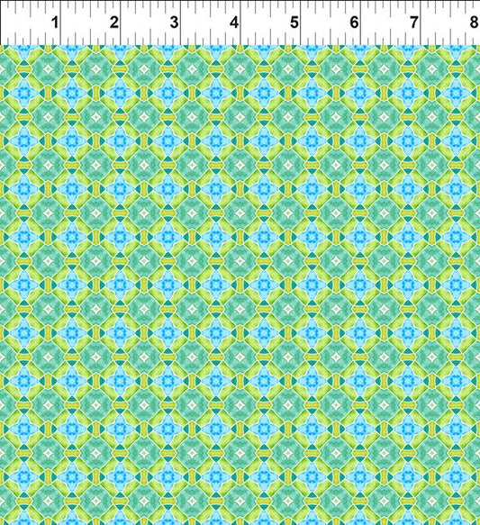 Dragon Friends - Green Geometric Shapes Cotton Fabric