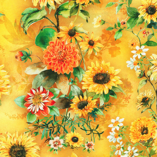 Gold Floral Cotton Fabric