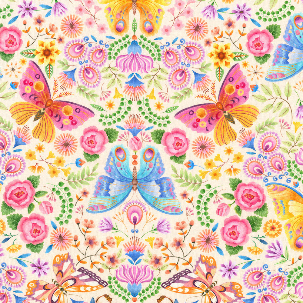 Spring Butterflies and Floral Cotton Fabric
