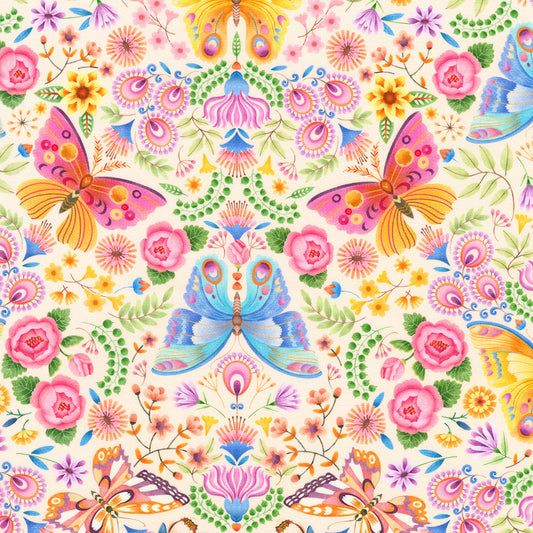 Spring Butterflies and Floral Cotton Fabric