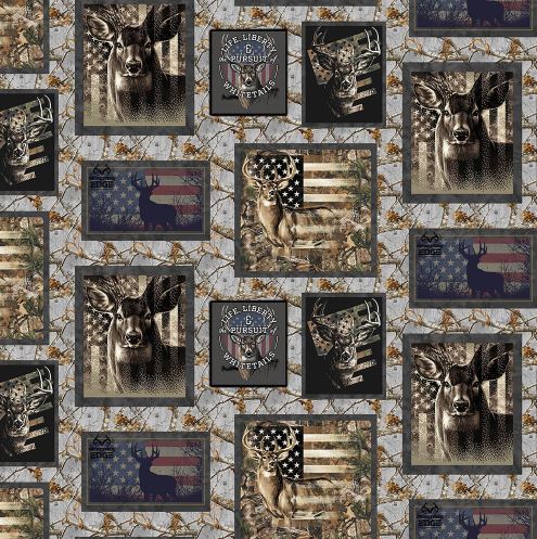 Realtree Patriotic American Deer Patches Cotton Fabric by Sykel