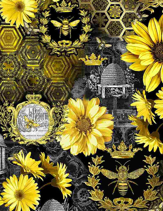 Queen Bee Sunflower Allover Quilting Cotton Fabric
