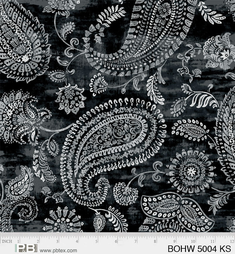 Black Bohemia Paisley Allover Elizabeth 108" Wideback Fabric