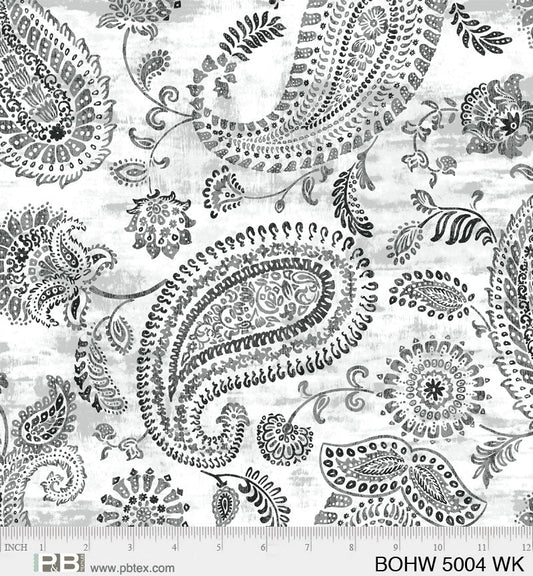 Black on White Bohemia Paisley Allover Elizabeth 108" Wideback Fabric