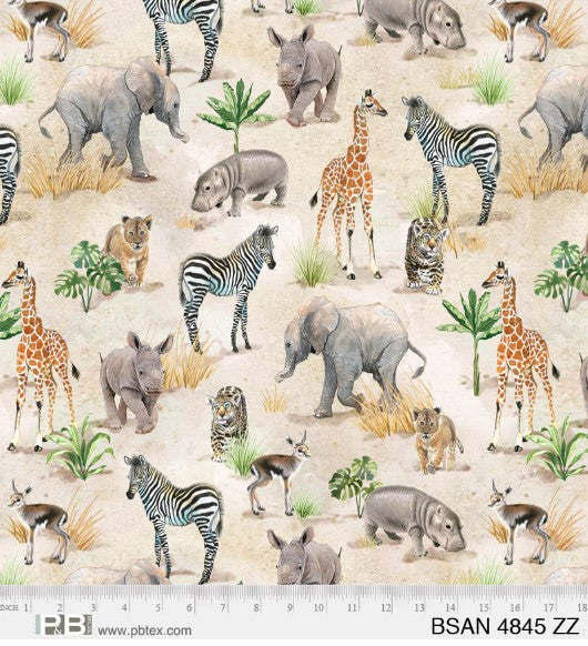 Baby Safari Animals Allover cotton fabric