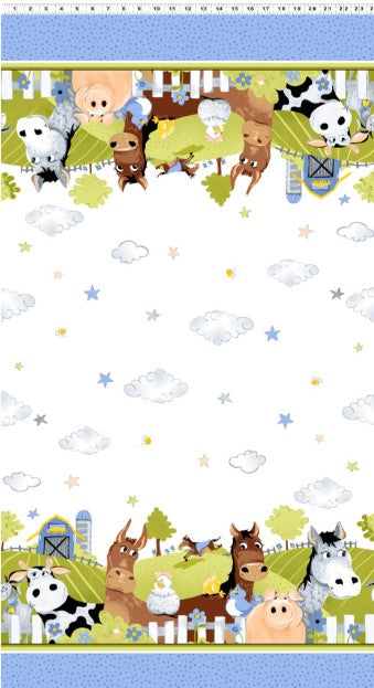 Barnyard Blues Buddies Double Border Fabric *