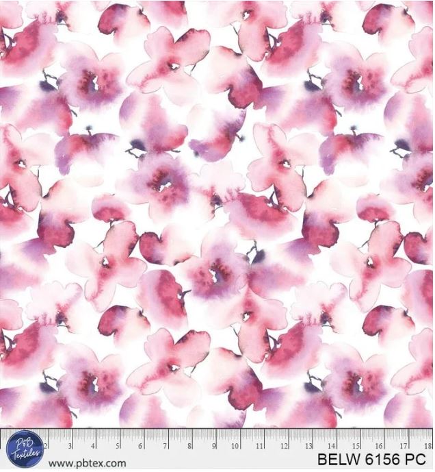 108" Belle Inky Watercolor Floral Pink / Purple Wideback Cotton Fabric