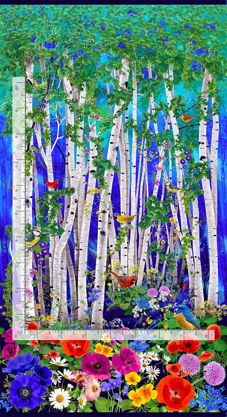 Colorful Bright Forest Floral Fabric Panel from Timeless Treasures