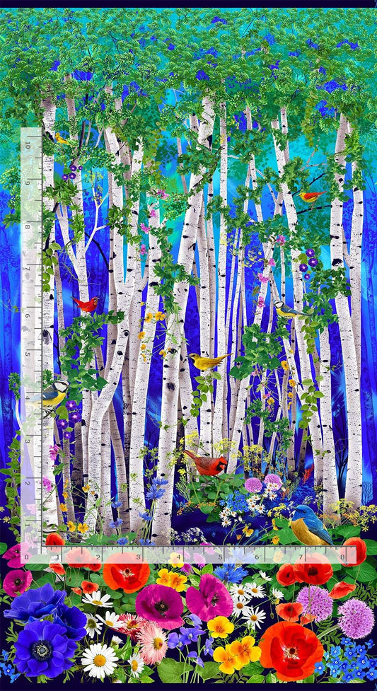 Colorful Bright Forest Floral Fabric Panel from Timeless Treasures