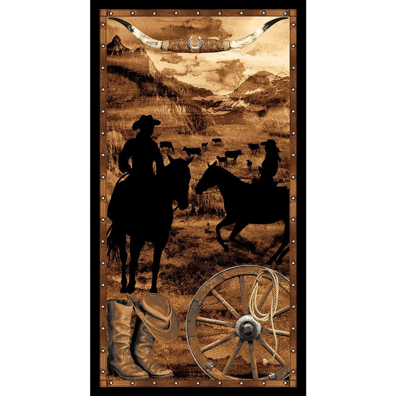 Cowboy Culture Silhouette Fabric Panel