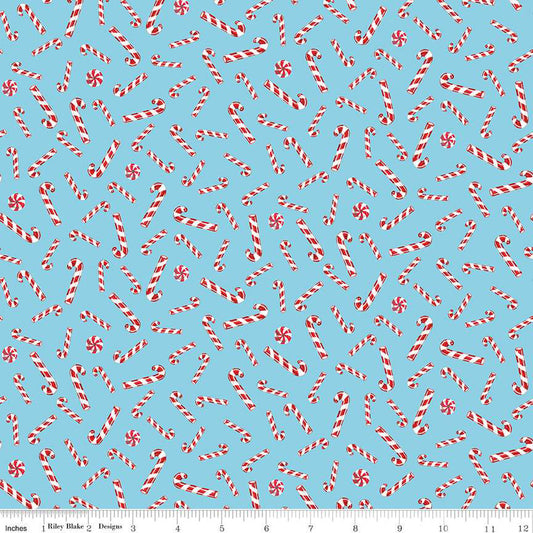 Christmas Joys Candy Cane Sky Blue Fabric *